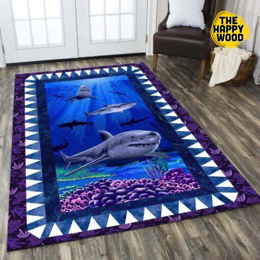 Shark Coral Purple Patterns Area Rectangle Carpet Rug