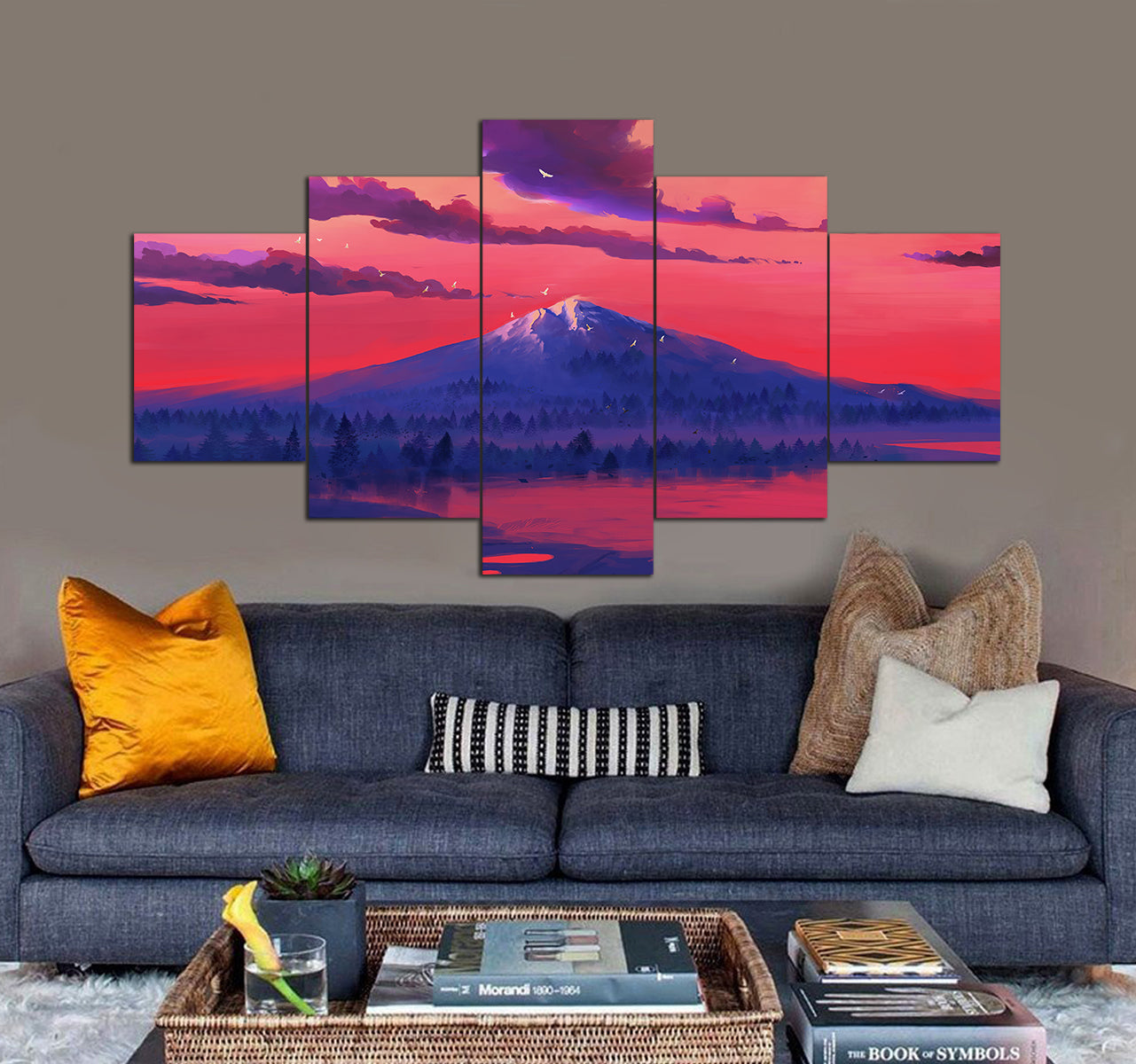 Nature Mountain Lake Digital Art 3D 5 piece canvas art