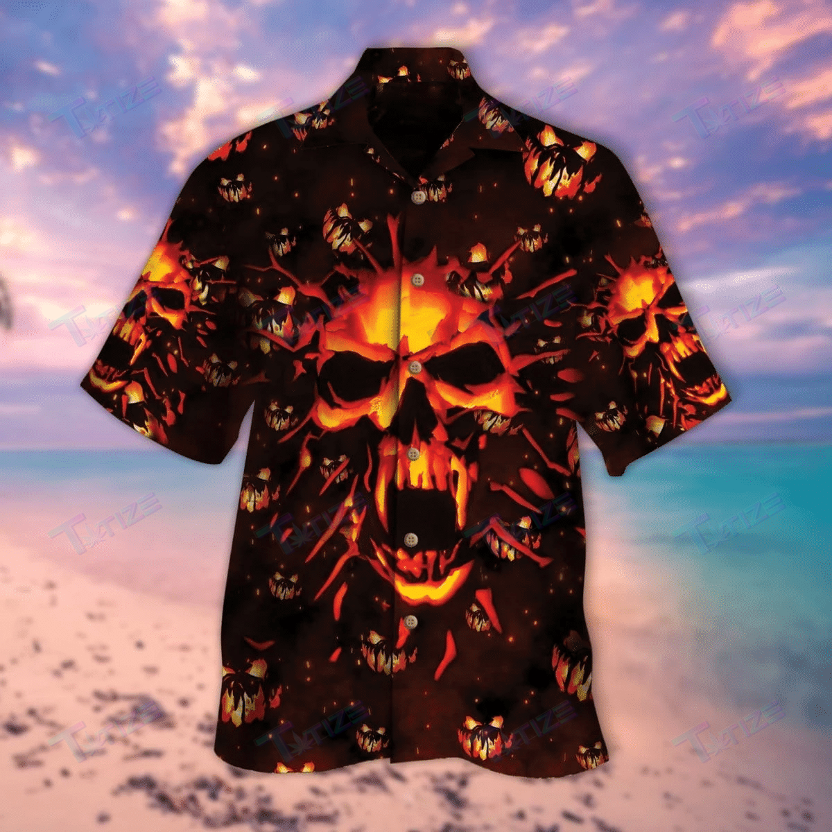 Flame Skull Halloween All Over Printed Hawaii Shirt Size S Ha39402