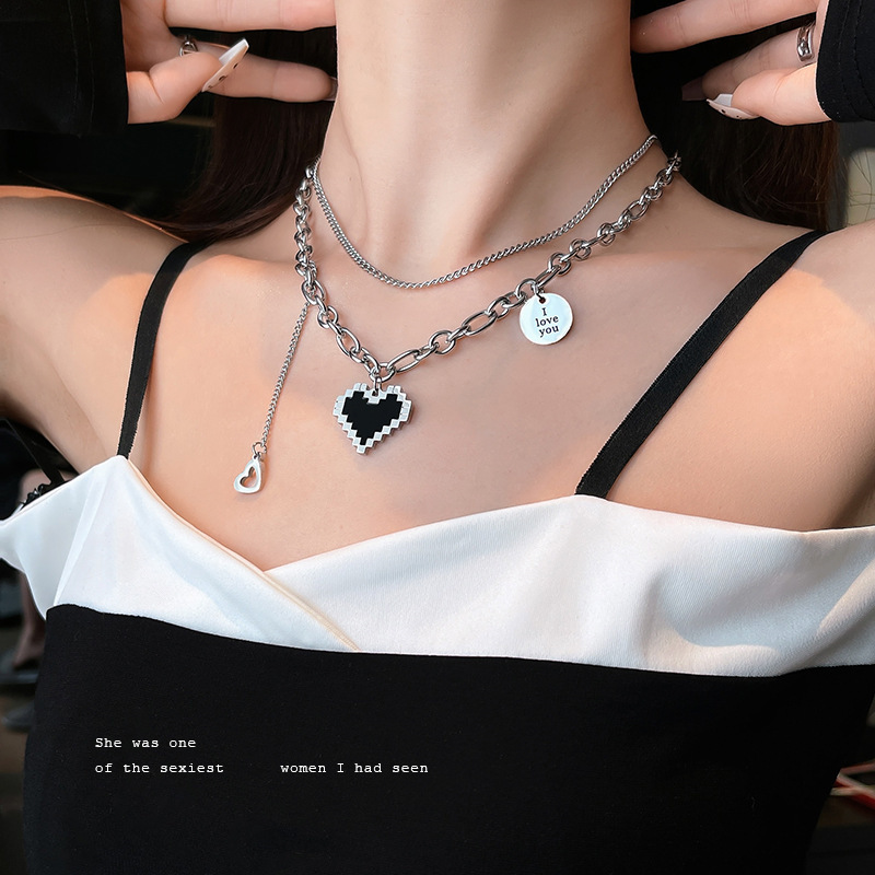 2022 New Senior Fashion Women Pendant Necklaces Fine Double Link Chain Metal Heart Party Necklace Jewelry Gift alx