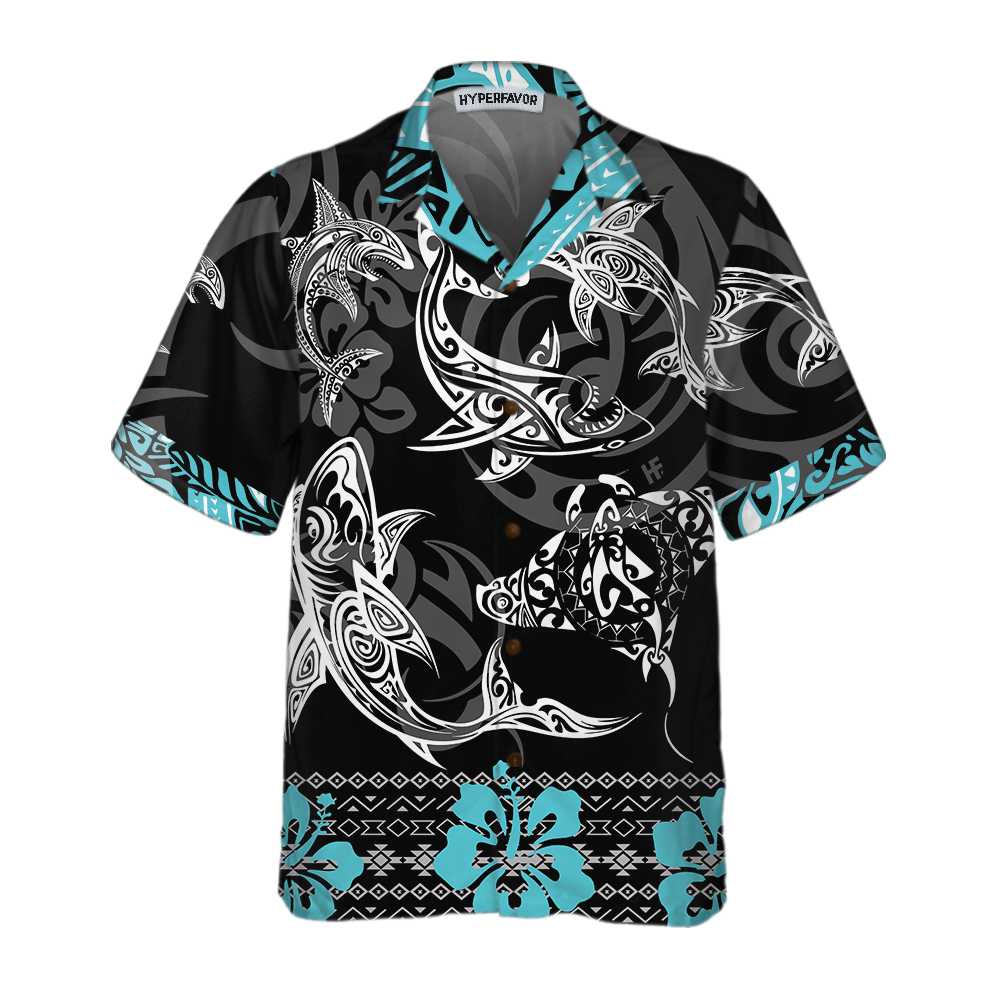 Blue Shark Hawaiian Shirt, Shark Button Up Shirt For Adults, Shark Print Shirt