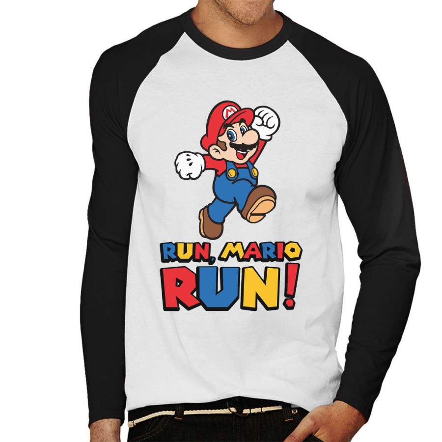 Run Mario Run Men’s Baseball Long Sleeved T-Shirt