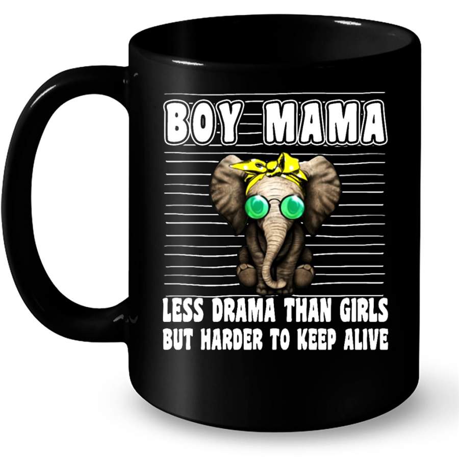 Boy Mama Less Drama Than Girls But Harder To Keep Alive, Elephant B – Full-Wrap Coffee Black Mug