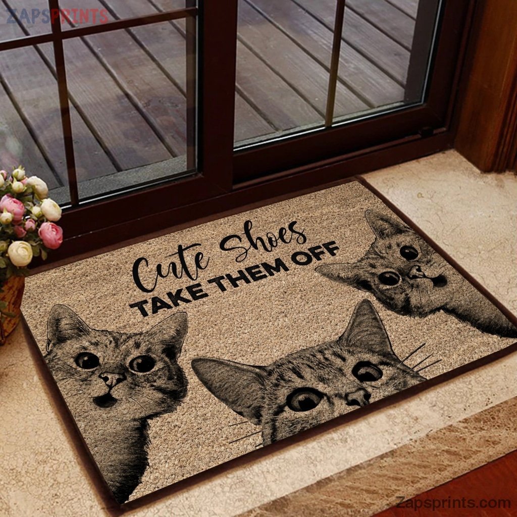 Cute Shoes, Take Them Off – Cat Doormat – Welcome Mat – House Warming Gift – Christmas Gift Decor