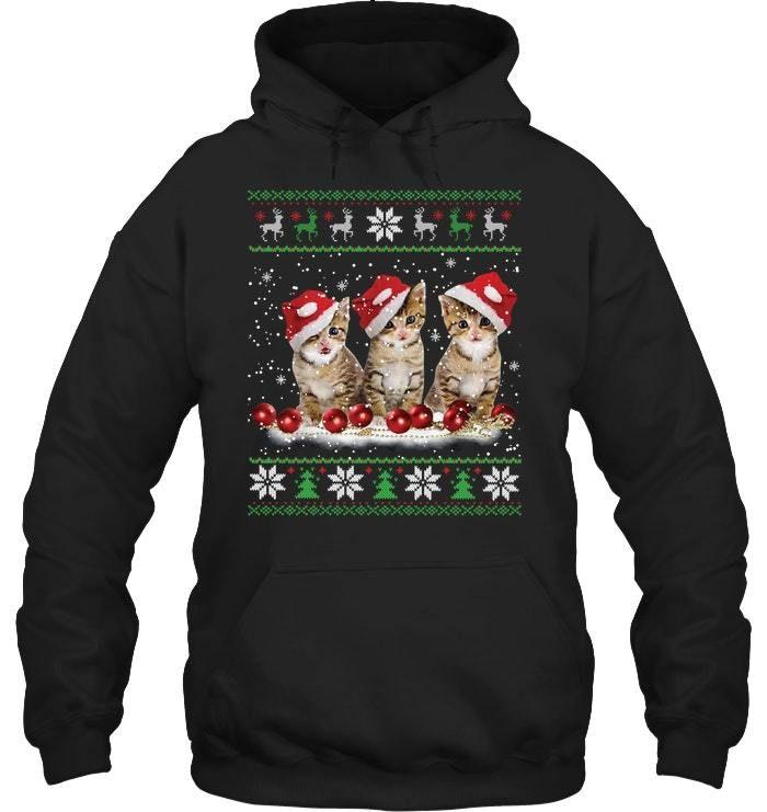 Cat Wearing Santa Hat Christmas Kitten Cute Gift Hoodie