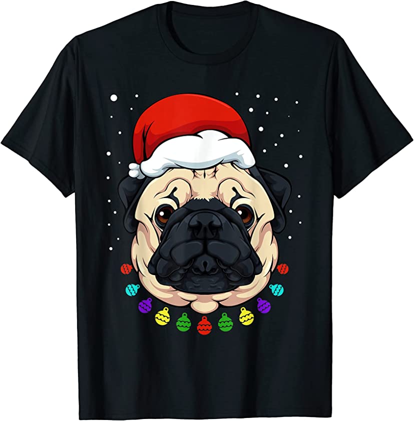 Pug Santa Hat Christmas Pajama Cute Dog Puppy X-Mas Balls T-Shirt