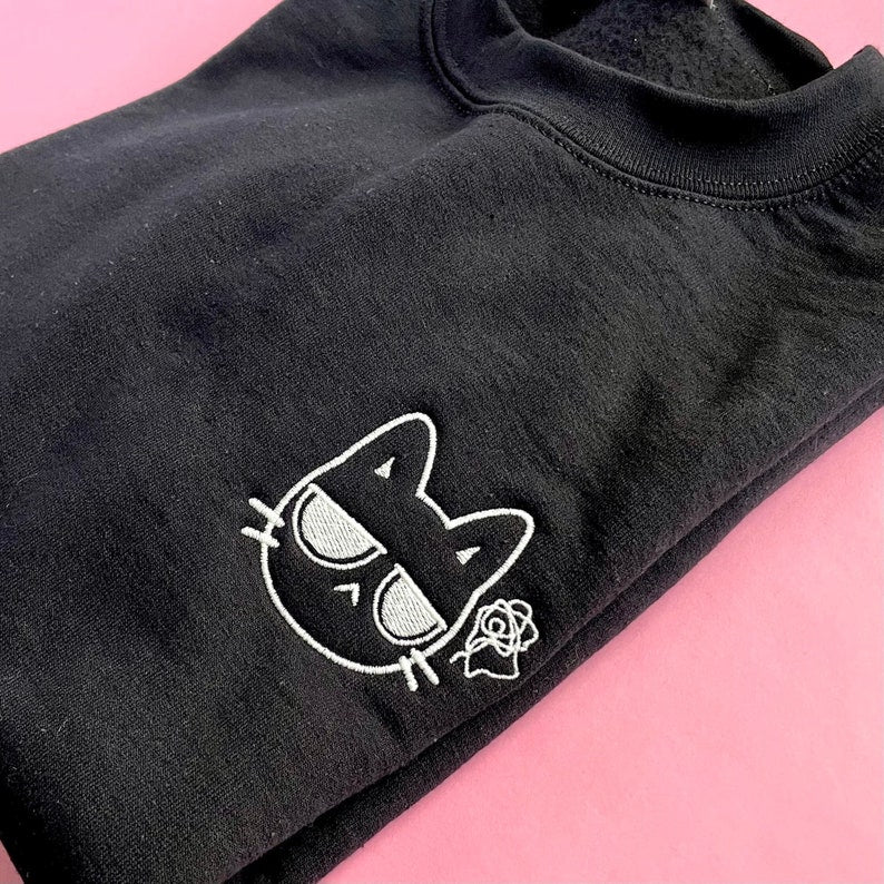 Cute Cat Emojis Embroidered Sweatshirt 2D Crewneck Sweatshirt All Over Print Sweatshirt For Women Sweatshirt For Men Sws3099