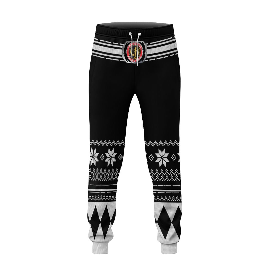 3D Black Mighty Morphin Power Ranger Ugly Christmas Custom Sweatpants