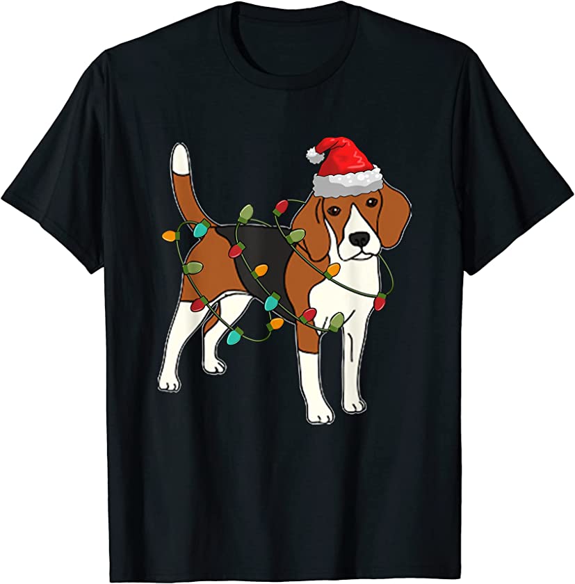 Beagle Dog Ugly Christmas Sweater Xmas Tree Lights T-Shirt