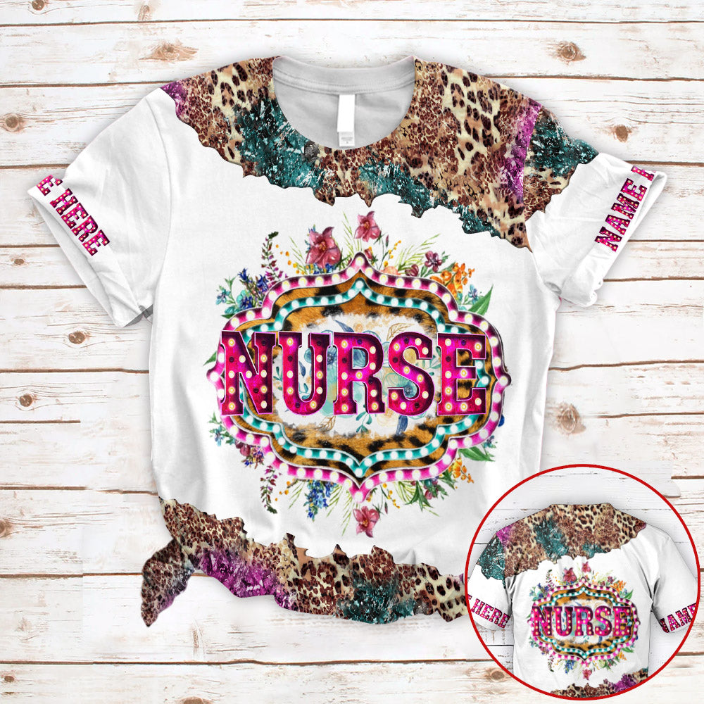 Personalized Shirts Nurse Sublimation Floral Leopard 3D All Over Print Shirts For Nurse