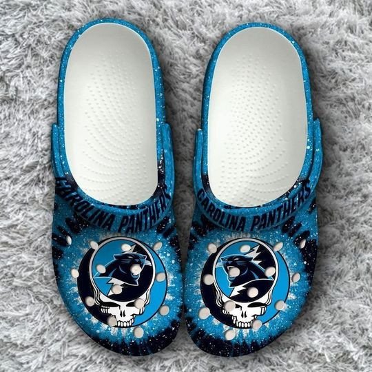 Carolina Panthers Grateful Dead Crocs Classic Clogs Shoes In Black Blue