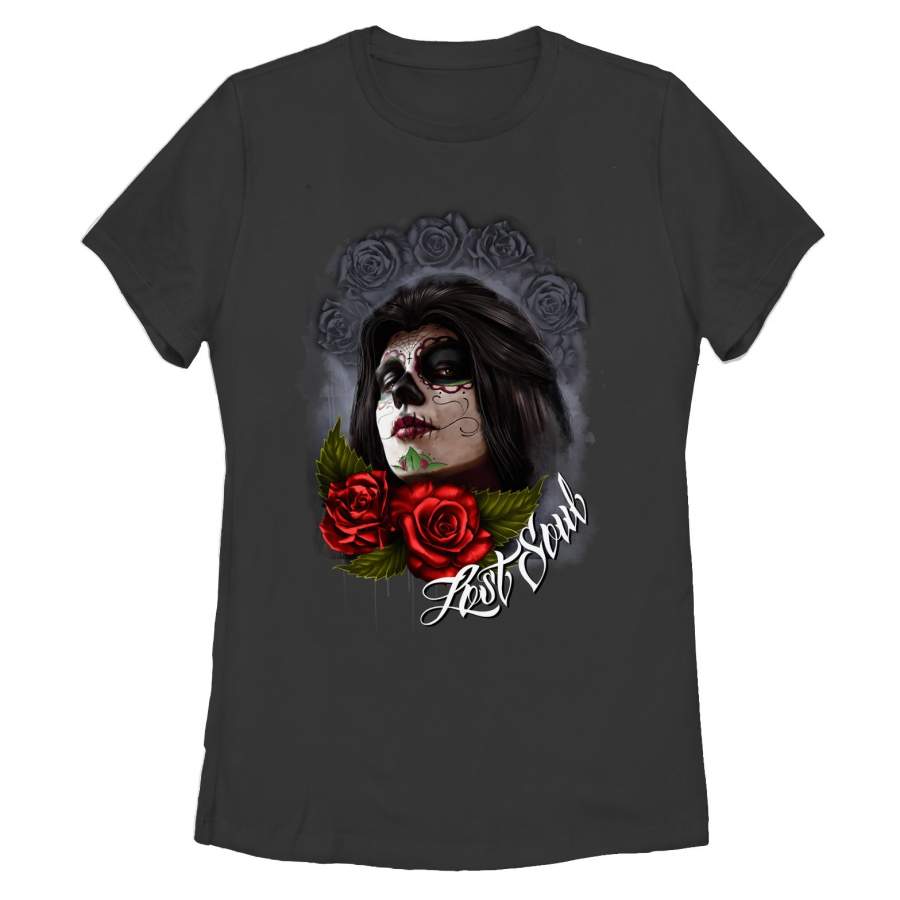 Aztlan Women’s Sugar Skull Lost Soul  T Shirt Black