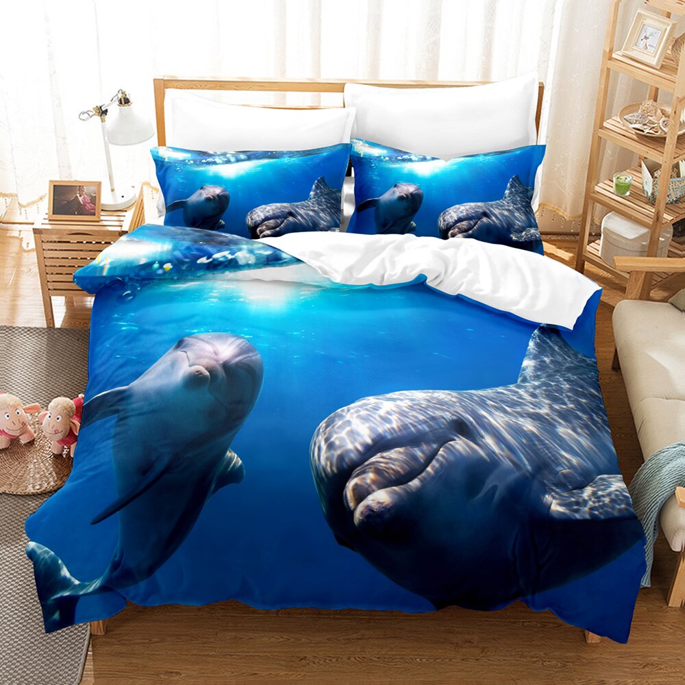 Dolphin Shark Bedding Set Ocean Fish Bed Set Bed Room Duvetcover Sets3D Print 07 Duvet Covers