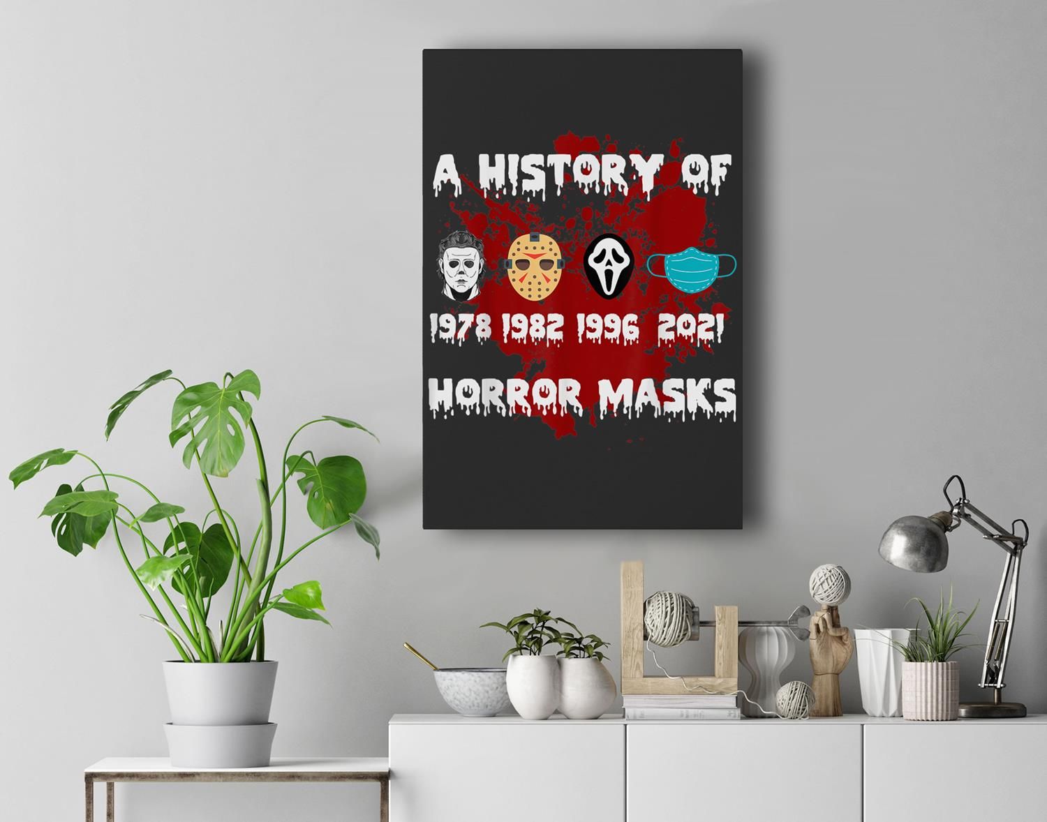 A History Of Horror Masks Funny Halloween Costume Premium Wall Art Canvas Decor