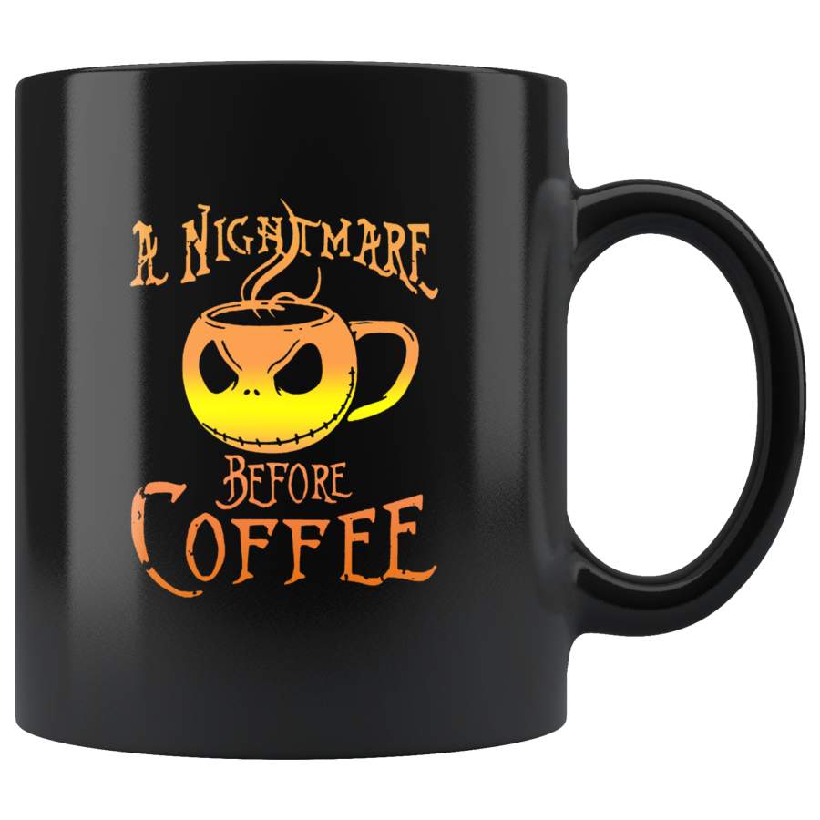 A Nightmare Before Coffee Jack Halloween Gift Skellignton Cup Of Coffee Black Coffee Mug