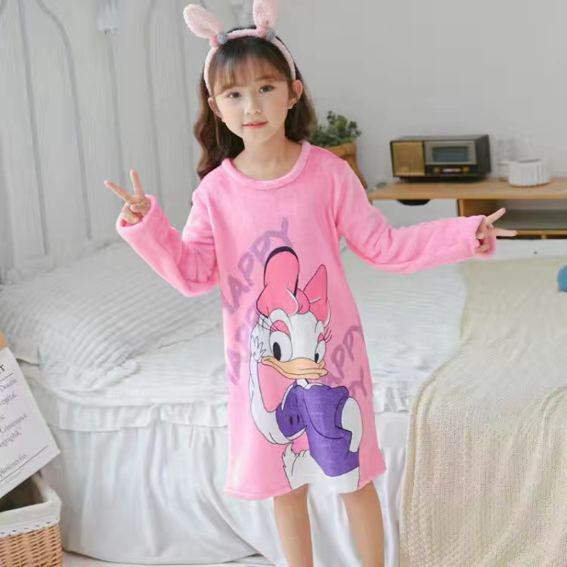 Autumn Winter Girls Cartoon Anna Elsa Pooh Princess Nightgown Pajamas Kids Long Sleeve Nightdress Cute Baby Sleep Dress Homewear alx