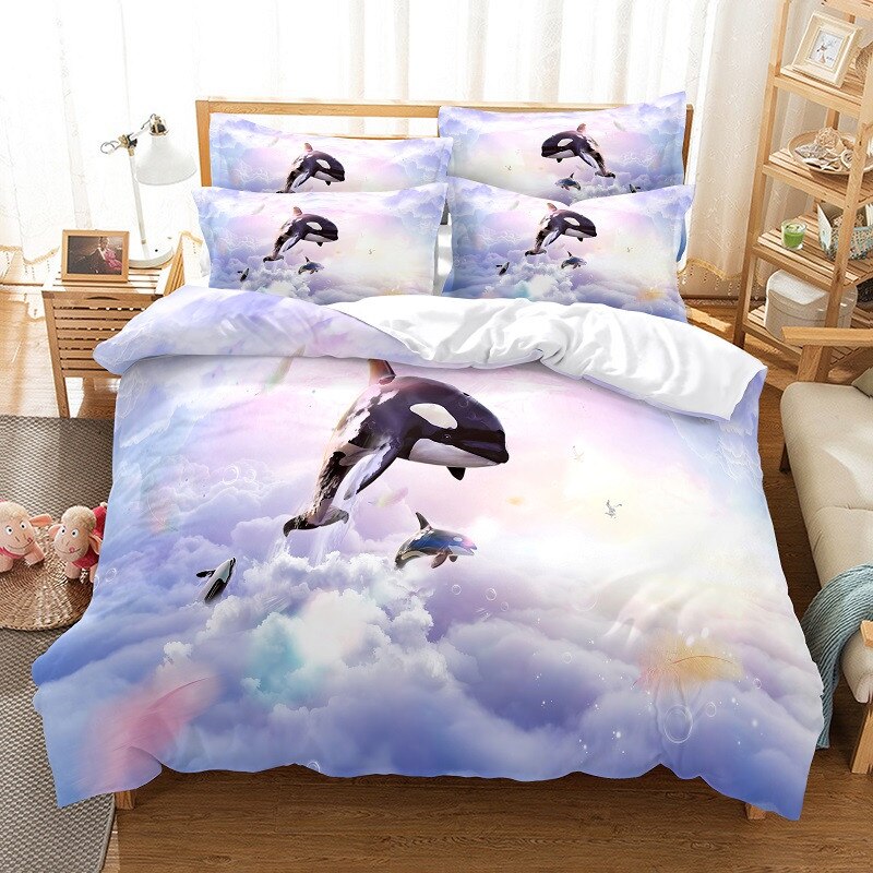 Cartoon Whale Bedding Duvet Cover Set 3D Digital Printing Bed Linen Fashion Design Cover Dolphin Bedding Sets Bed Set