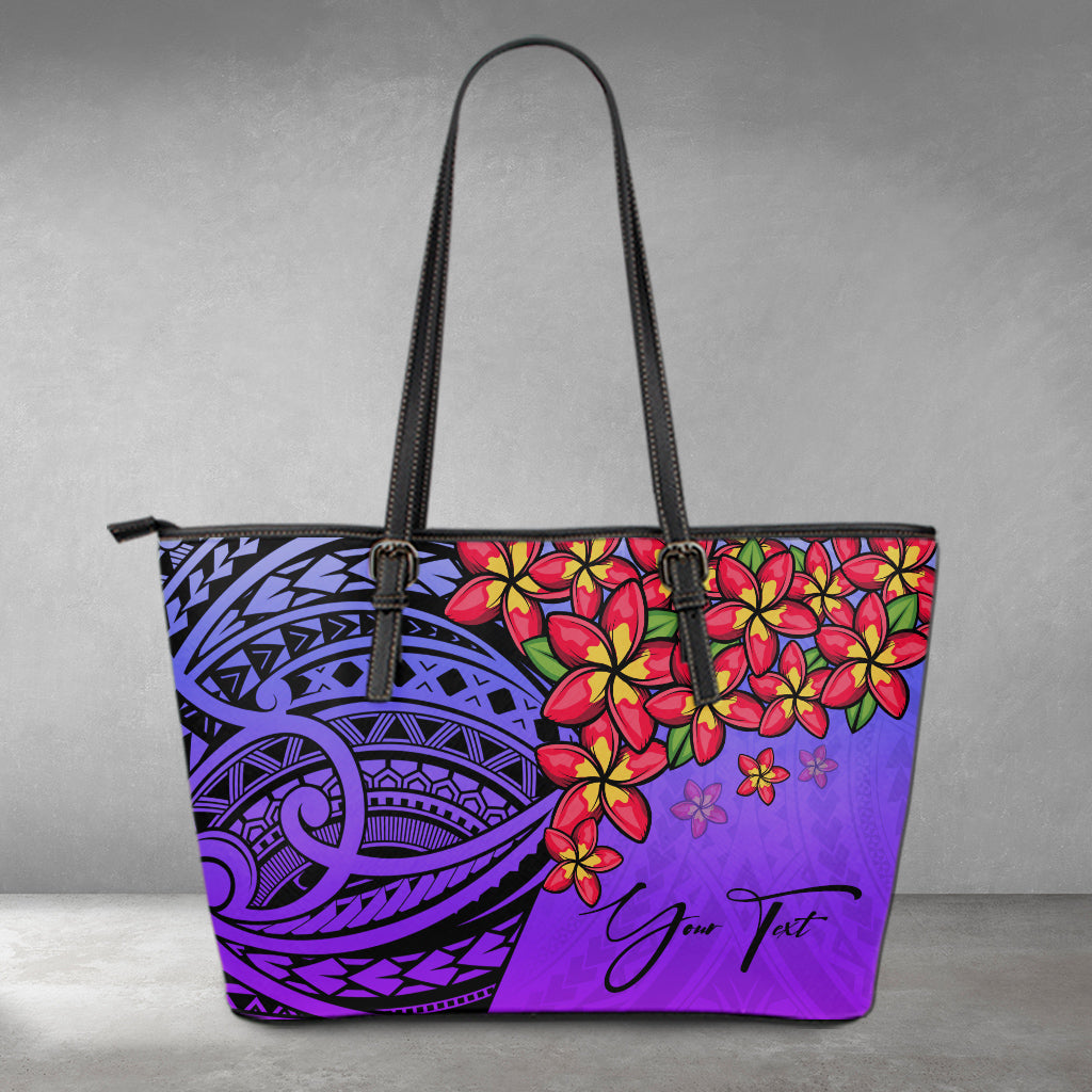 (Custom) Polynesian Leather Tote – Polynesian Plumeria Purple Personal Signature A24