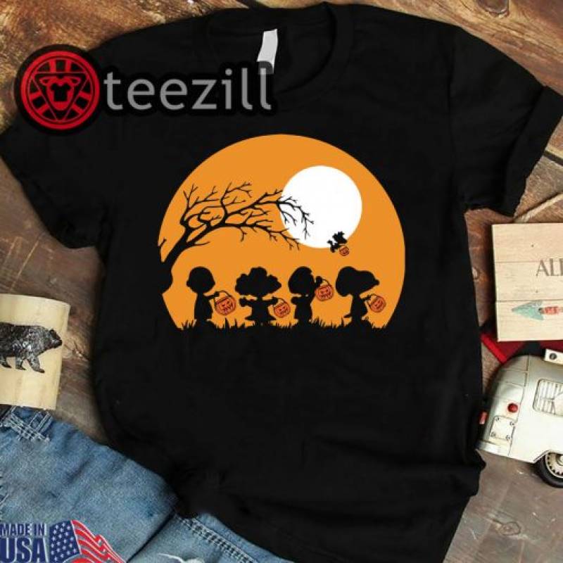 Moon snoopy hold pumpkin with woodstock halloween shirt Snoopy New Fashion