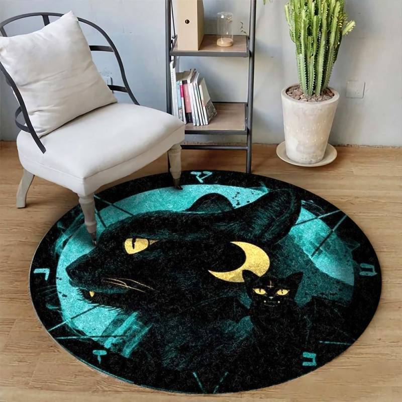 Black Cat Yellow Eyes Kool NTA020398 Round Rug