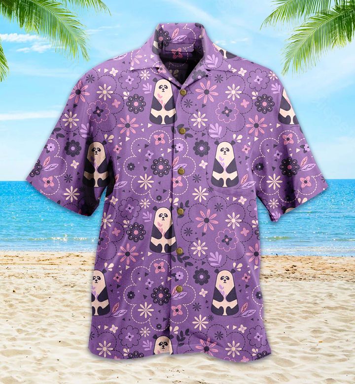 Panda Flowers Purple 3D Hawaiian Shirt