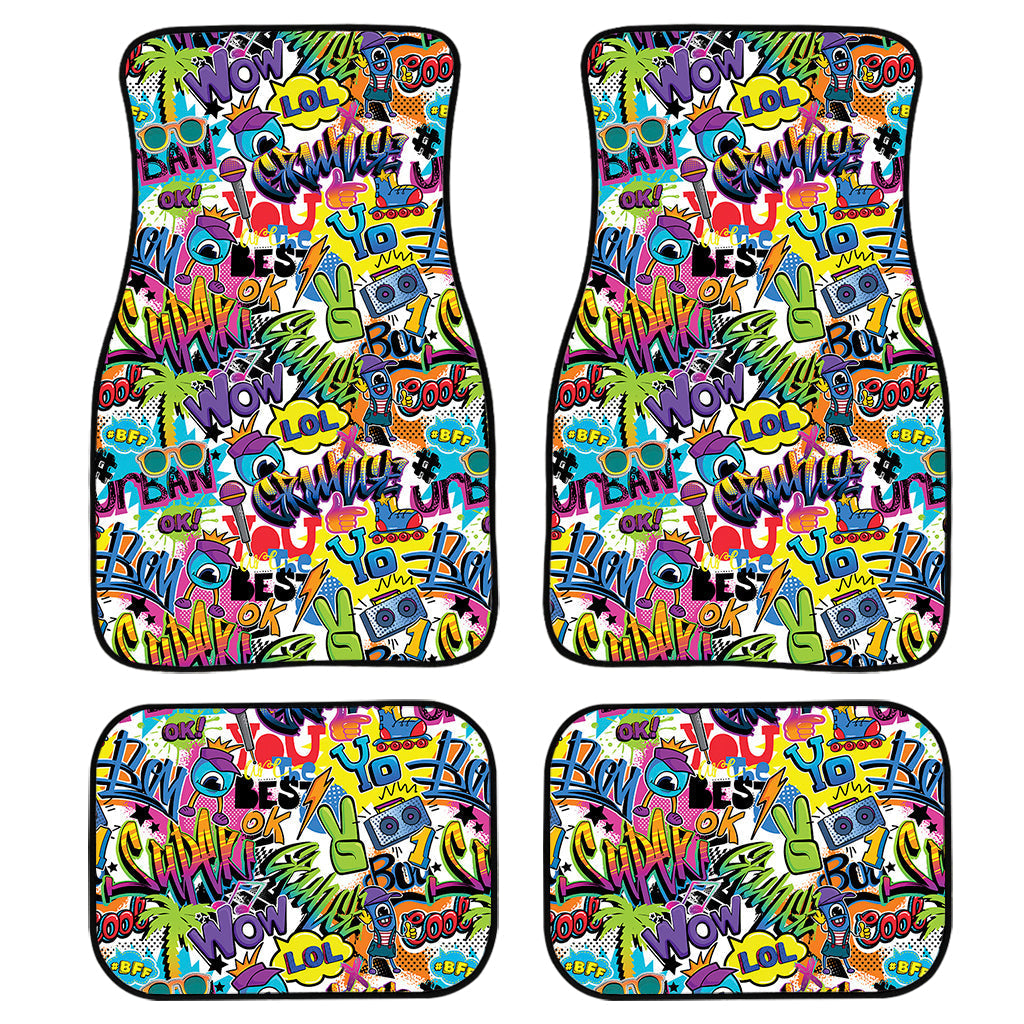 Colorful Graffiti Pattern Print Front And Back Car Floor Mats, Front Car Mat