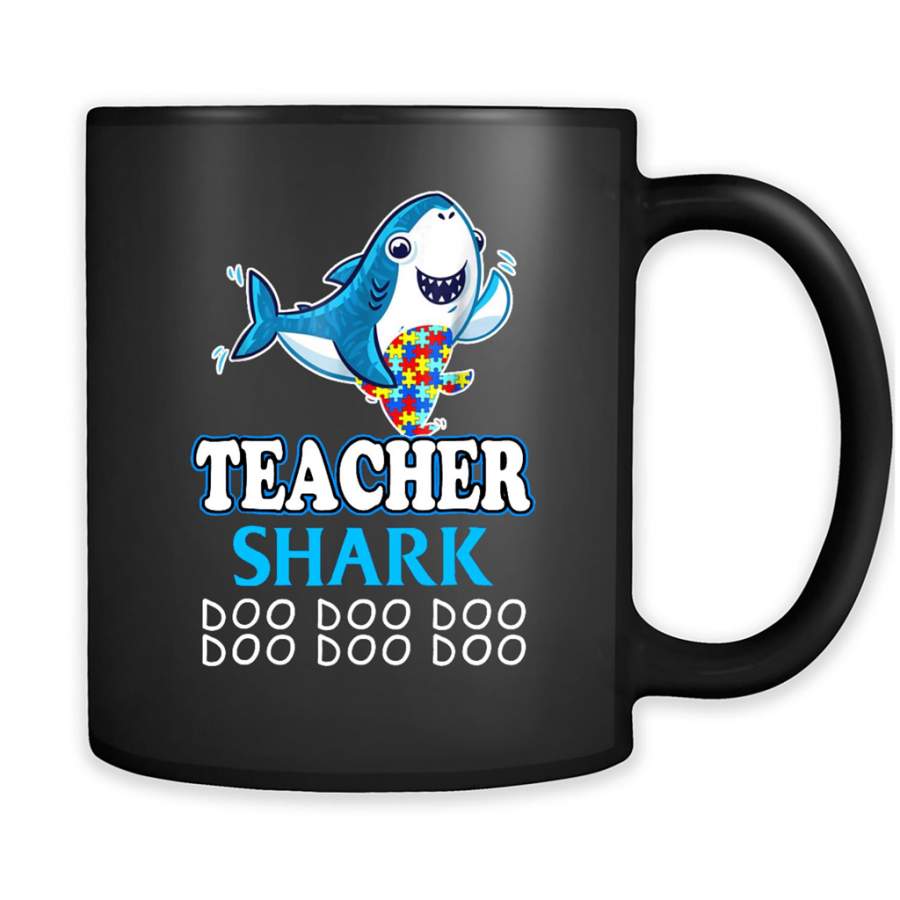 Autism Teacher Shark Funny Proud Appreciation Day Gift – Full-Wrap Coffee Black Mug