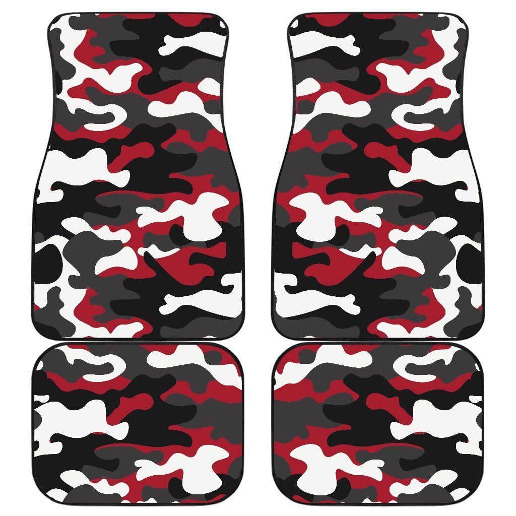 Red Snow Camouflage Print Front And Back Car Floor Mats, Front Car Mat