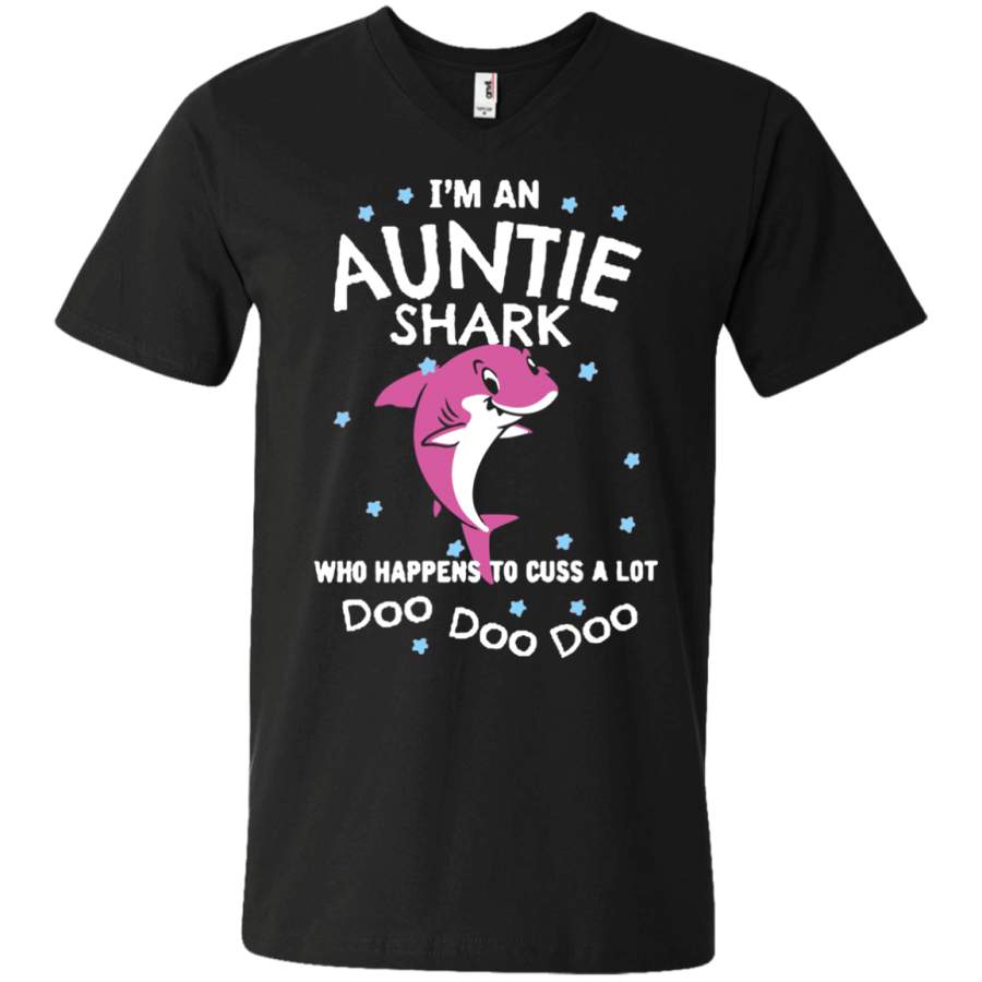 AGR I’m Auntie shark who happens to cuss a lot doo doo doo Unisex V-neck