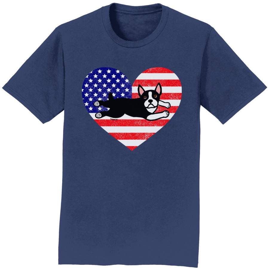 USA Flag Boston Terrier Puppy – Adult Unisex T-Shirt