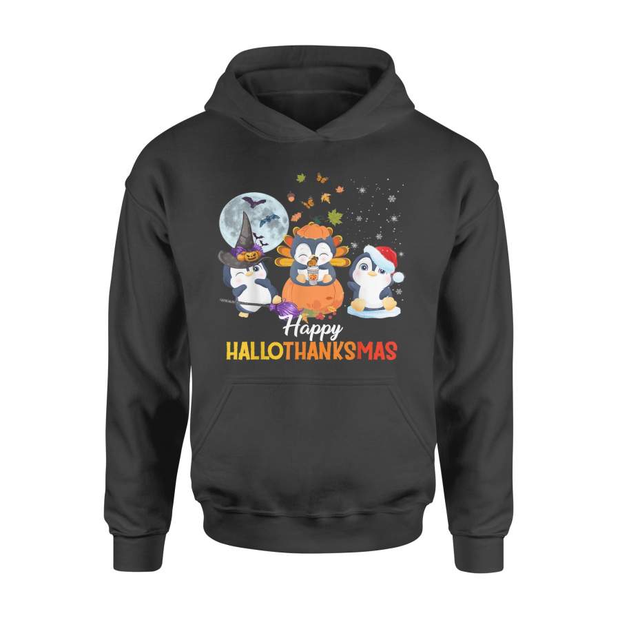 Penguin Halloween And Merry Christmas Happy Hallothanksmas T-Shirt – Standard Hoodie