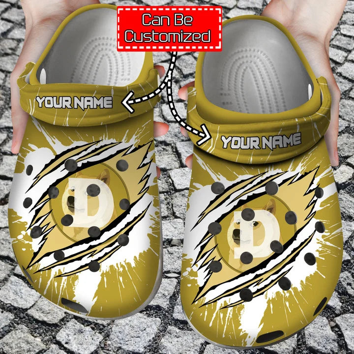 Crocs Shoes-Crypto Crocs Personalized Doge Coin Ripped Through Clog Shoes