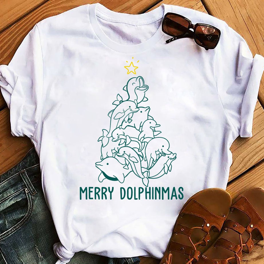 Merry Dolphinmas Funny Cute Dolphin Christmas Lover Graphic Unisex T Shirt, Sweatshirt, Hoodie Size S – 5XL