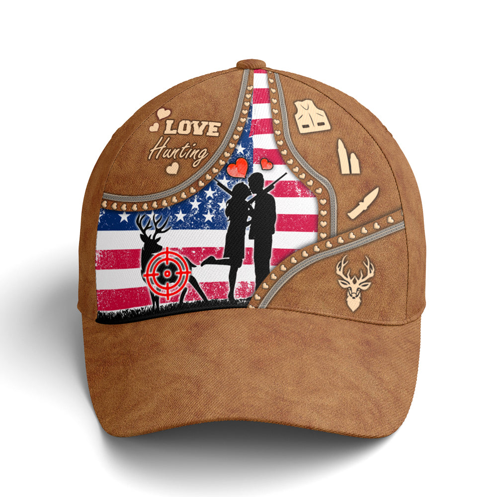 Couple Love Hunting American Flag Leather Style Baseball Cap Coolspod