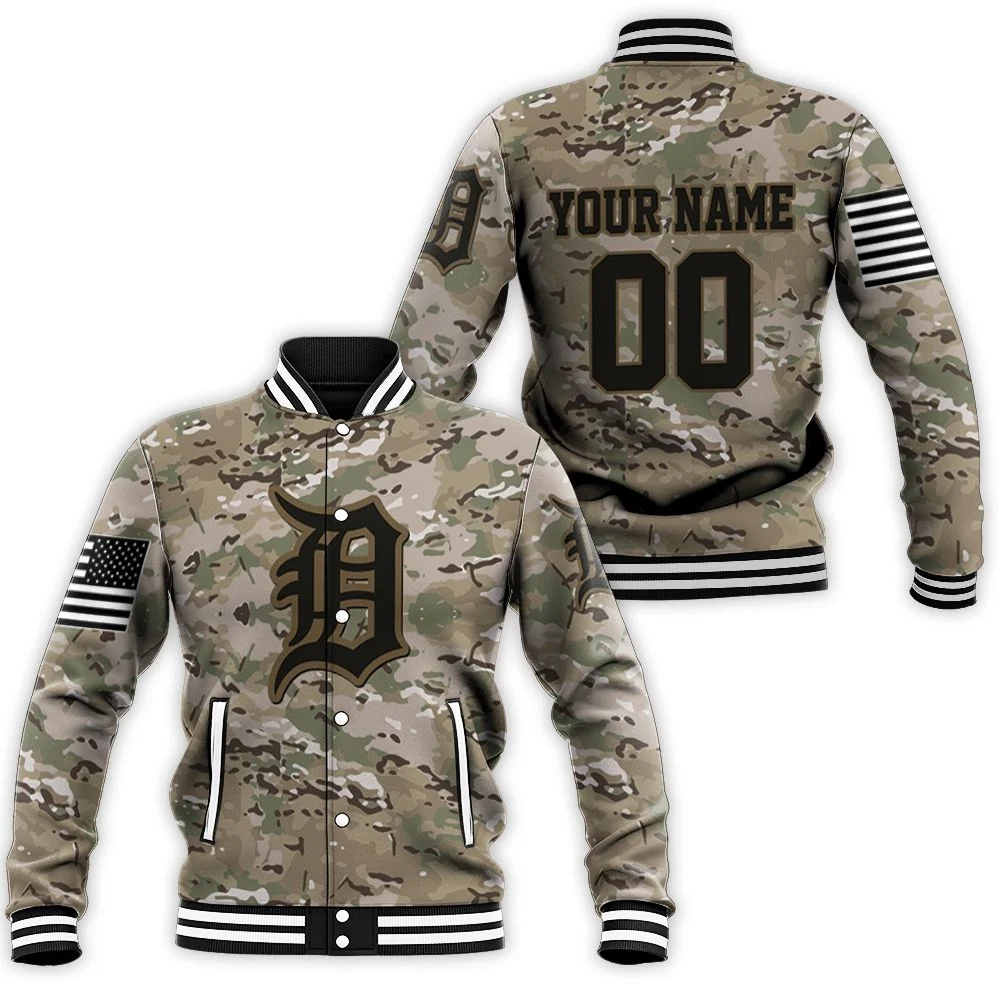 Detroit Tigers Custom Name Number Camo Baseball Jacket