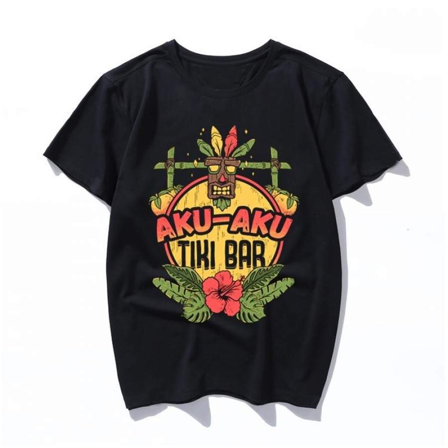 Aku Aku Tiki Bar Summer Cartoon Print T Shirt Women Men Harajuku Punk Aesthetic T-Shirt Vintage Casual Streetwear Tops Tshirt Spoof Cartoon Short