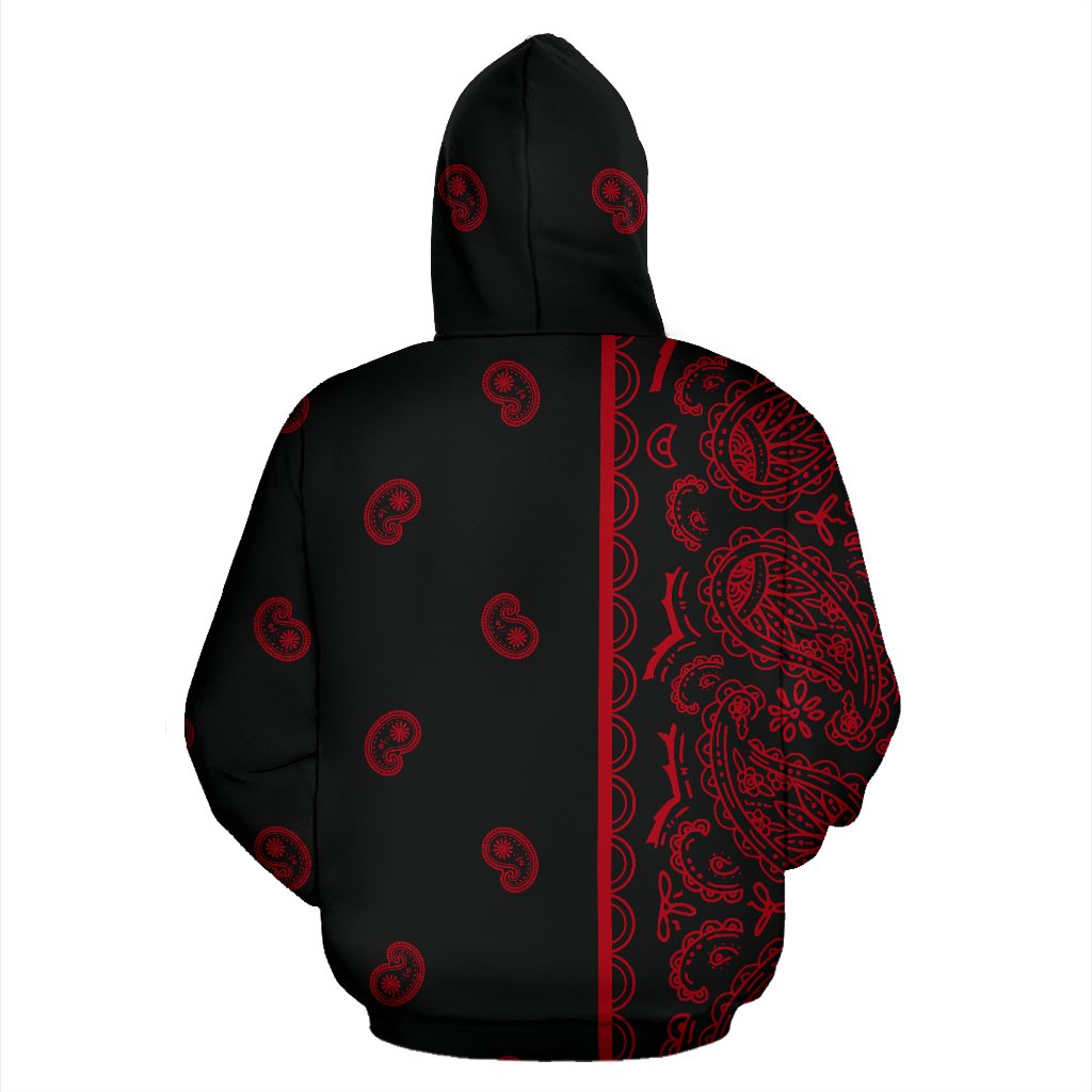 Asymmetrical Black and Red Bandana Zip Hoodie Sothwarm