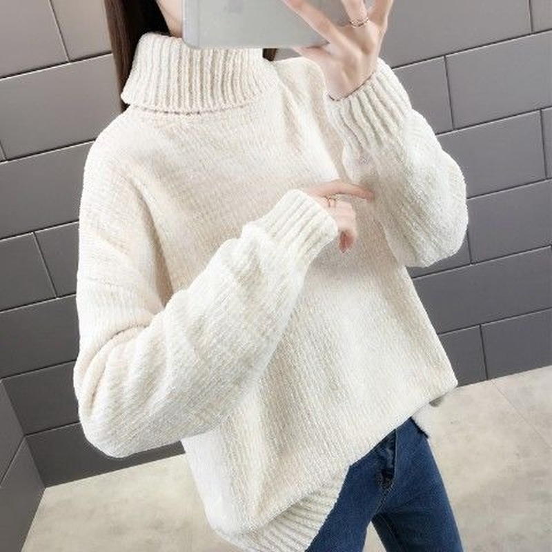 Chenille Turtleneck Sweater Women Autumn And Winter 2022 Fashion New Loose Solid Color Long-sleeved Pullover Knit Top alx