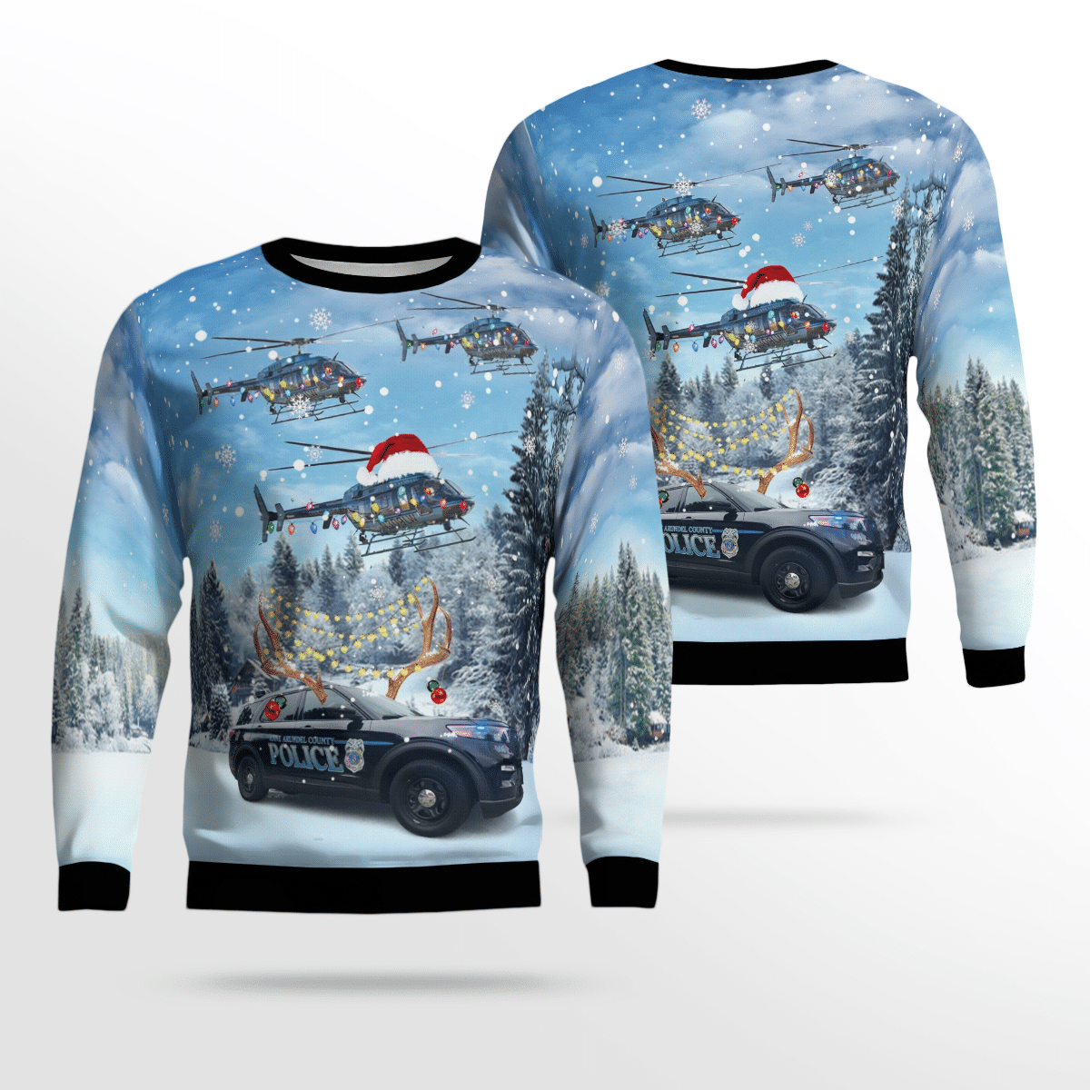 Anne Arundel County, Maryland, Anne Arundel County Police Department Car And Bell 407 Helicopter Ugly Christmas Sweater, All Over Print Sweatshirt