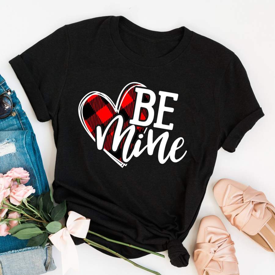 Buffalo Plaid Heart T-Shirt, Be Mine Shirt, Valentines Shirt, Valentines Day Shirt, Cute Valentine Shirt, Love Shirt, Heart T-Shirt