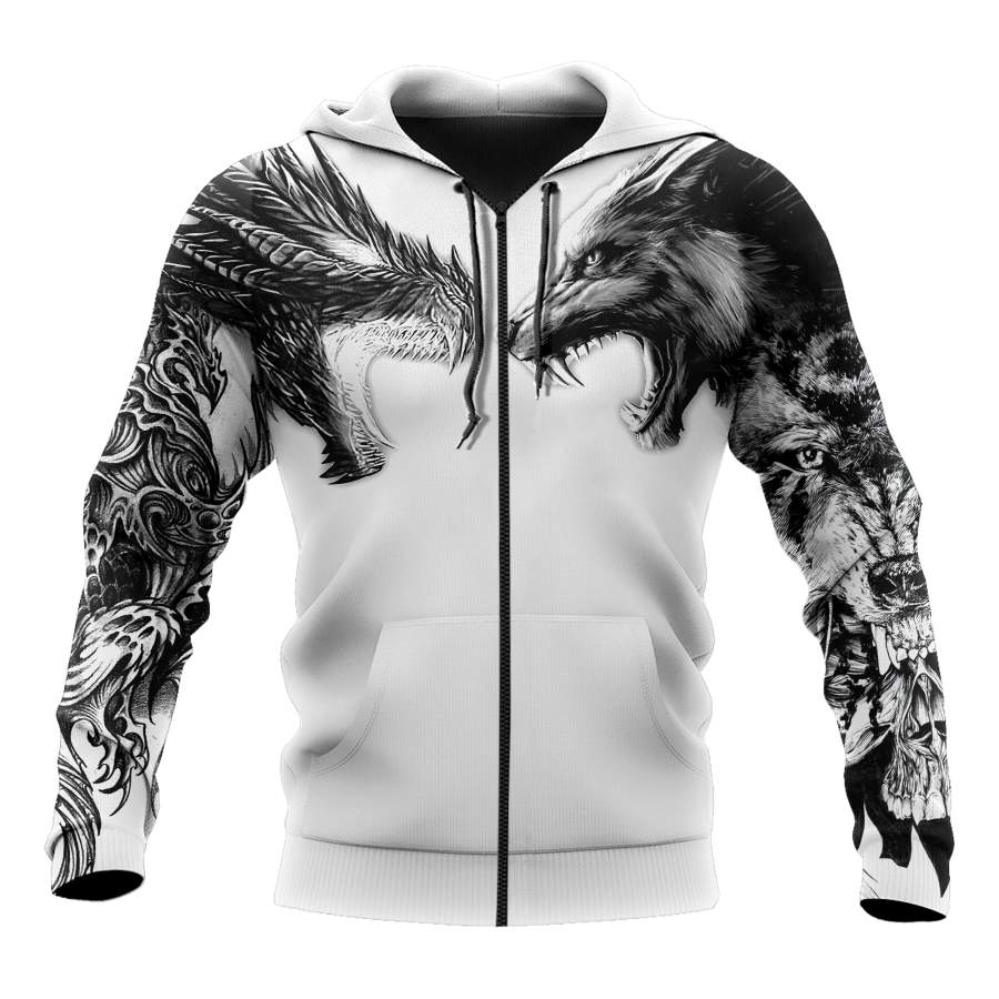 Tattoo dragon and wolf 3D hoodie shirt for men and women AM102012S