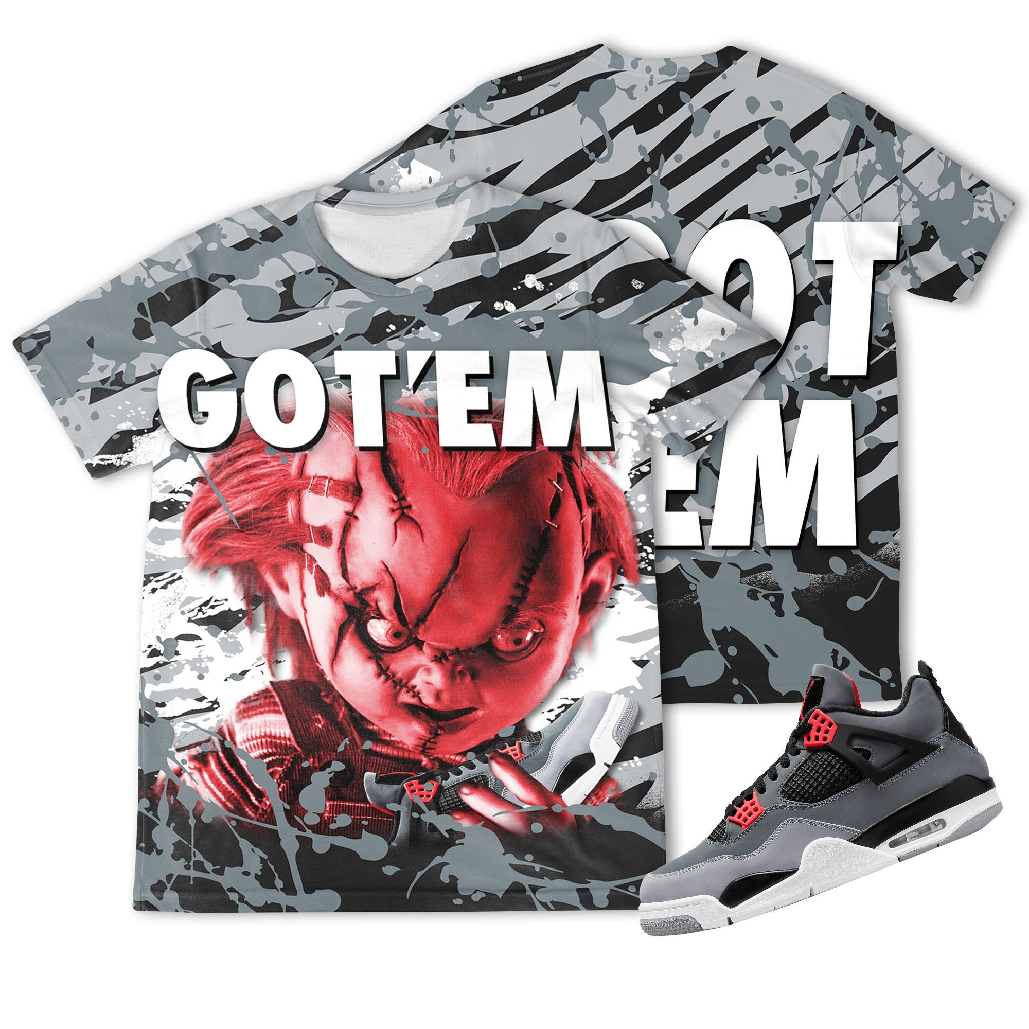 Chucky Gotem 3D Zebra Stripes Paint Unisex matching 3D Shirt Jordan 4 Retro Infrared Shirt trending 2022, oversized shirt