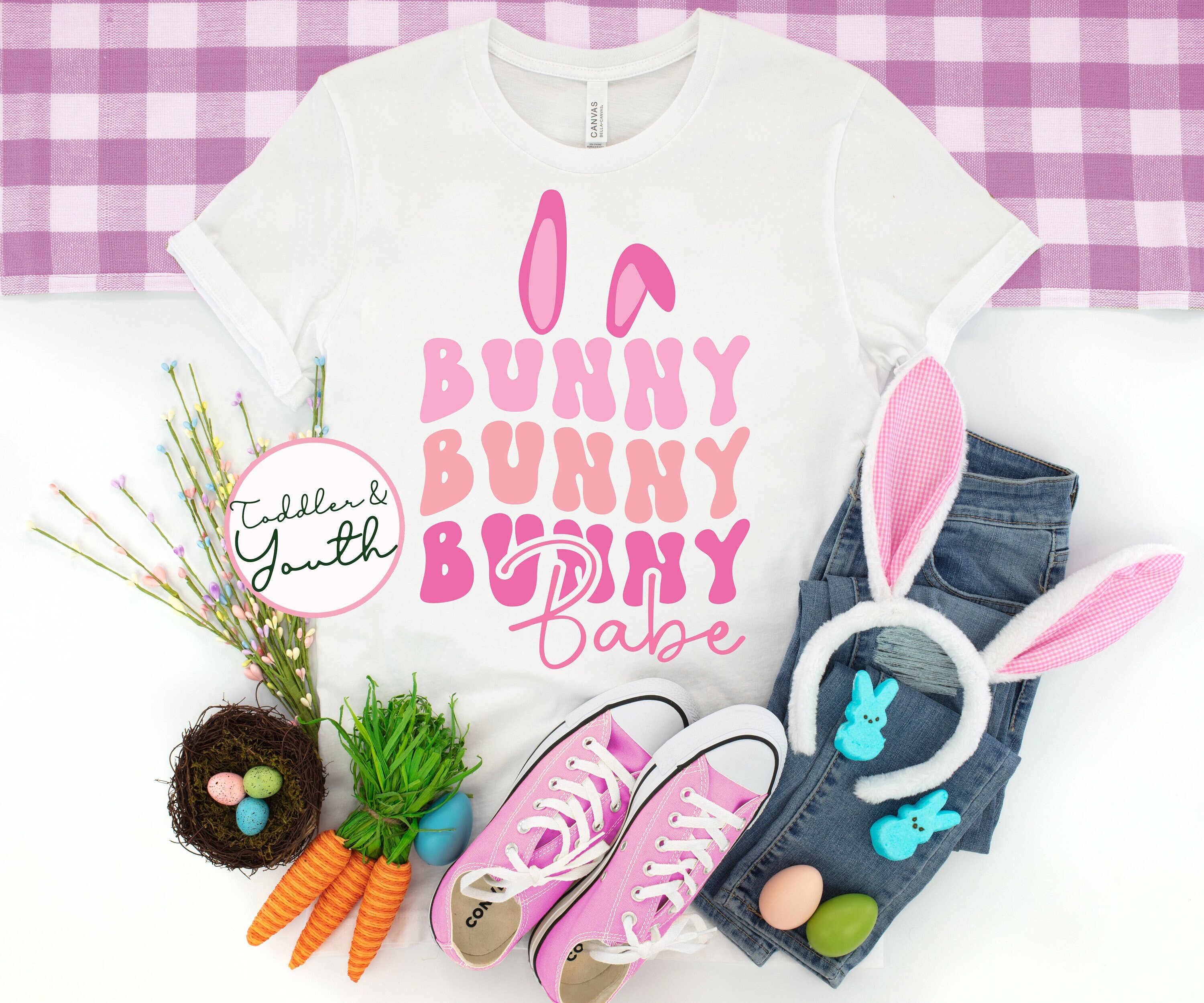 Bunny Babe Kids Shirt – Easter Bunny Shirt – Easter Holiday Tee – Toddler and Youth Option Easter Shirt for Girls – Easter Basket Gift