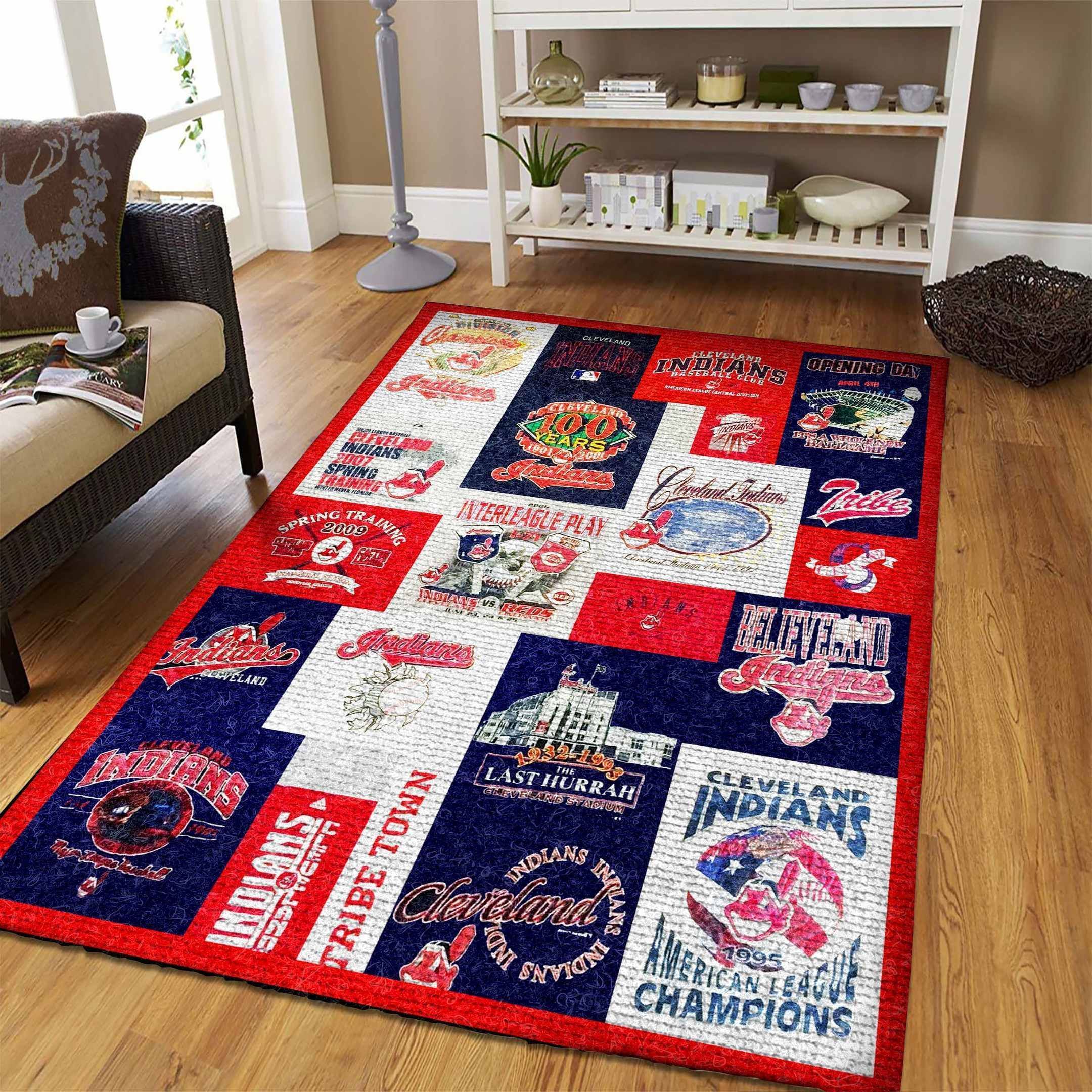 Cleveland Indians Rug, Mlb Baseball Team Logo Decor Gift Unique Ete1803202096