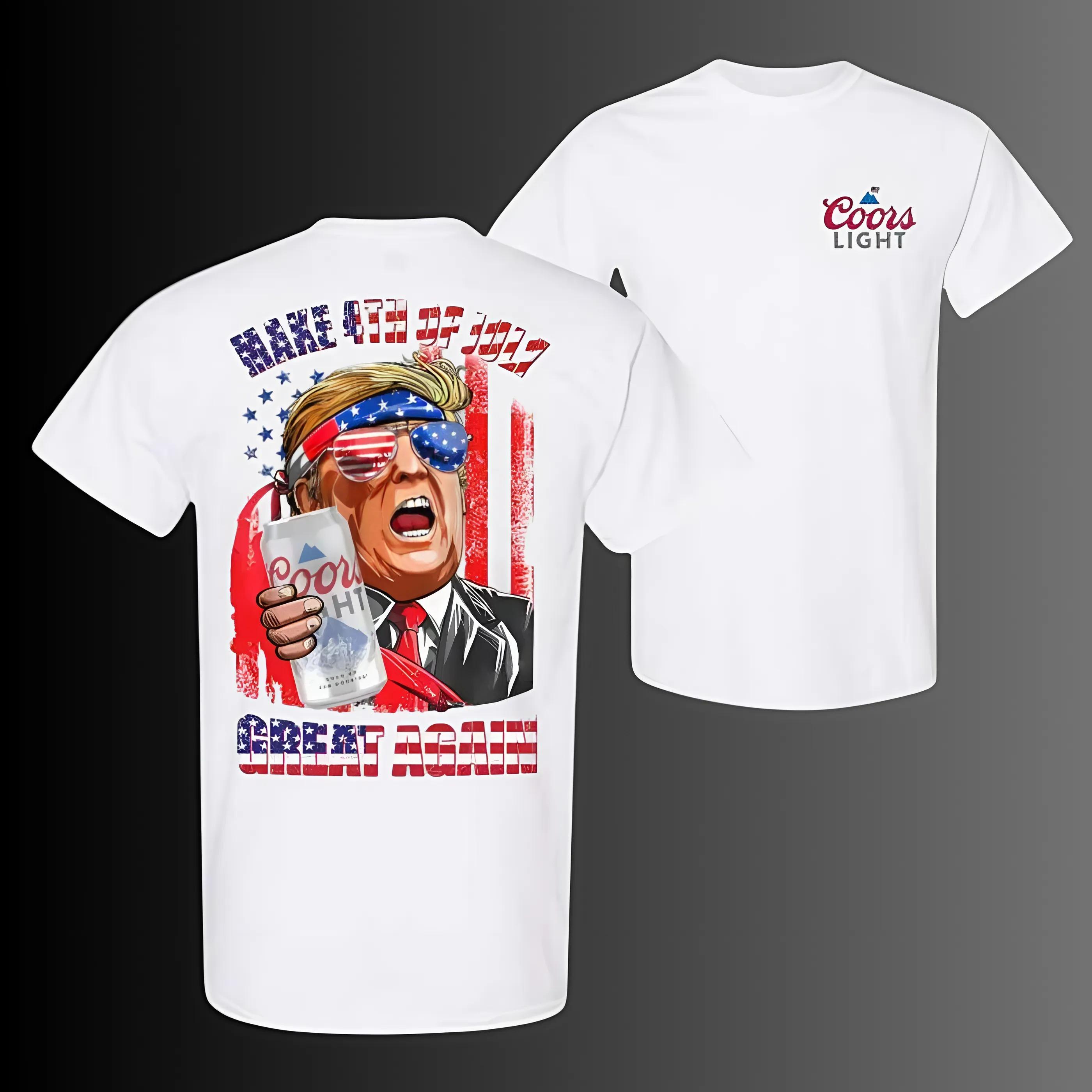 Trump Make 4th of July Great Again T-Shirt, Patriotic Coors Light Beer & Flag Graphic, Funny Independence Day Tee for Men & Women, Patriotic Tee