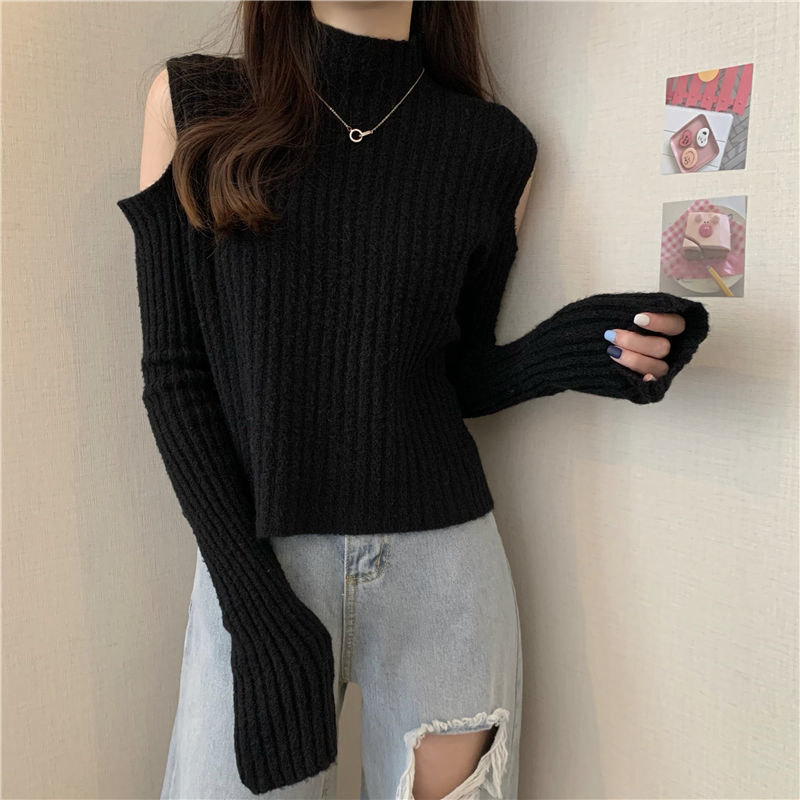 2020 Autumn Winter Pullover Knitwear Turtleneck off-the-Shoulder Sweater for Women Woman Sweaters Femme Chandails Pull Hiver alx