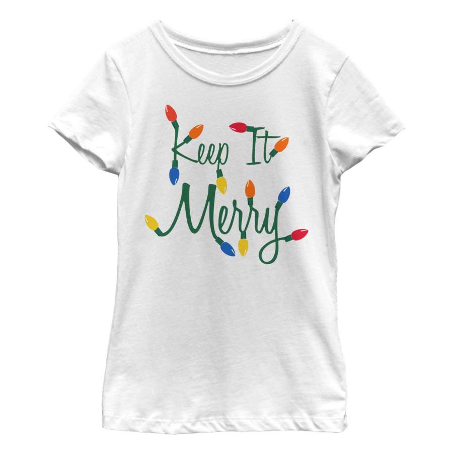 Lost Gods Girl’s Christmas Keep It Merry Lights  T Shirt