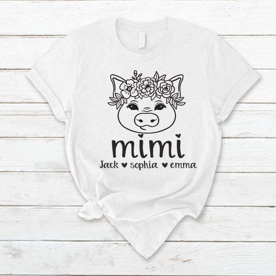 PERSONALIZED MIMI PIG FLOWER KIDS NAMES SHIRT