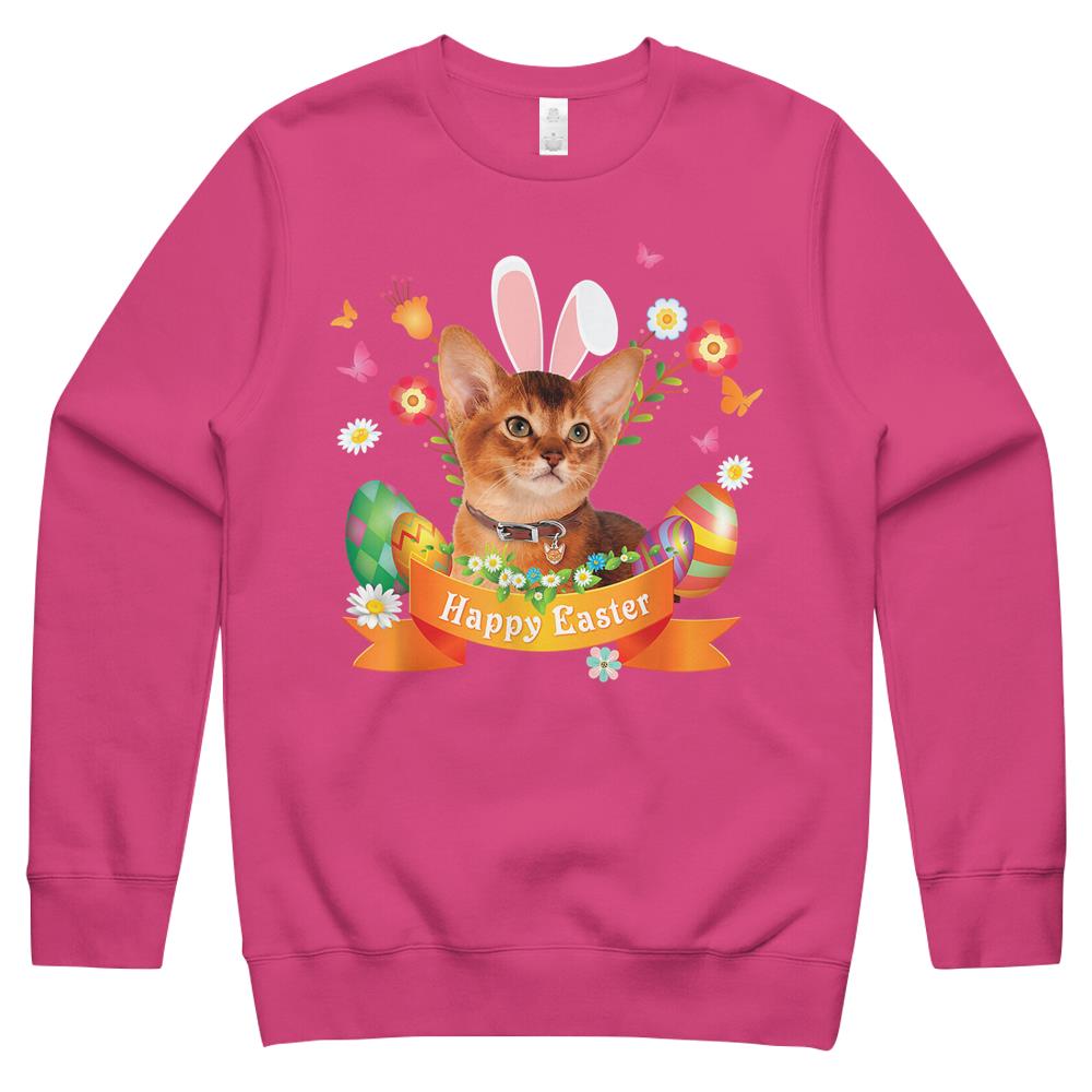 Bunny Abyssinian Cat Happy Easter Day Lover Egg Hunt Lovely Crewneck Sweatshirt