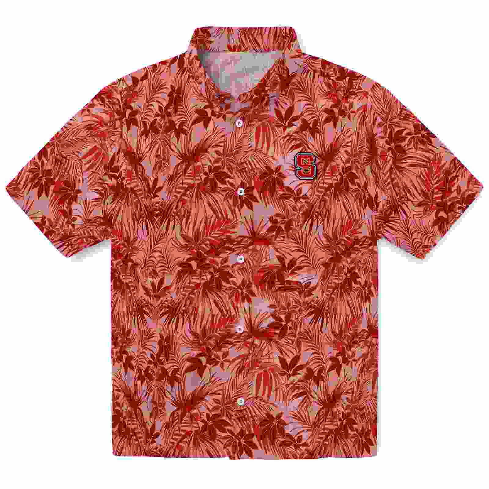Nc State Wolfpack Leafy Pattern Red Hawaiian Shirt